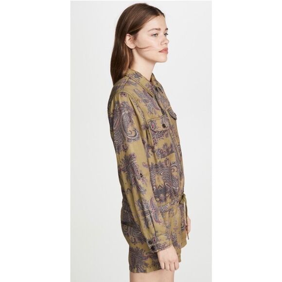 Pam & Gela Paisley Print Long Sleeve Collared Utility Romper Size L - Picture 2 of 15